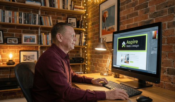 Paul James working at a desk